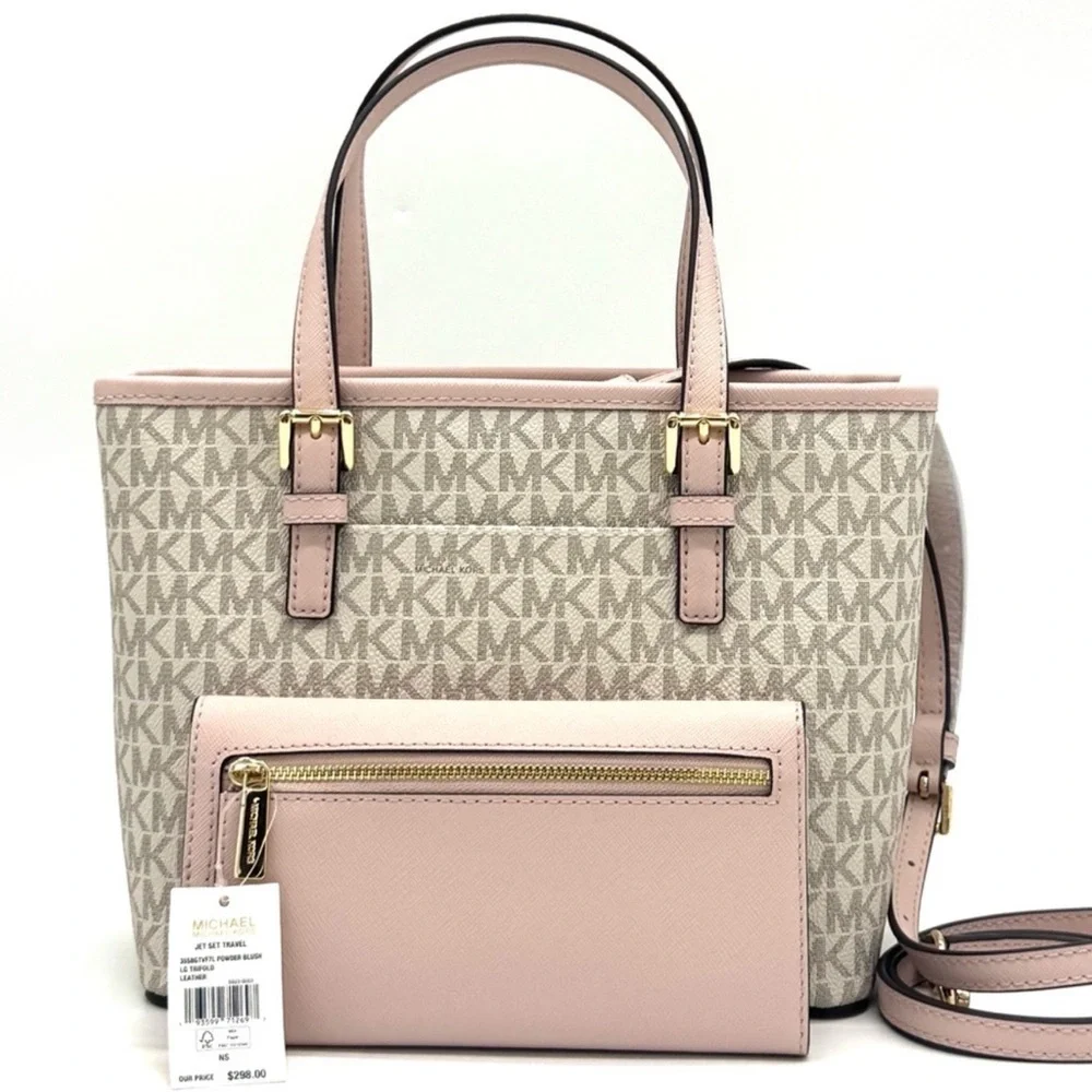 Michael Kors Jet Set Travel Top-Zip Tote Bag & Trifold Wallet Powder Blush Set